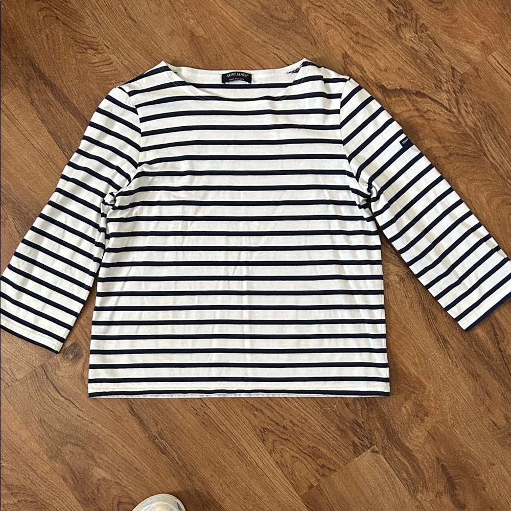 Saint James Black and White Striped Short Sleeve Top